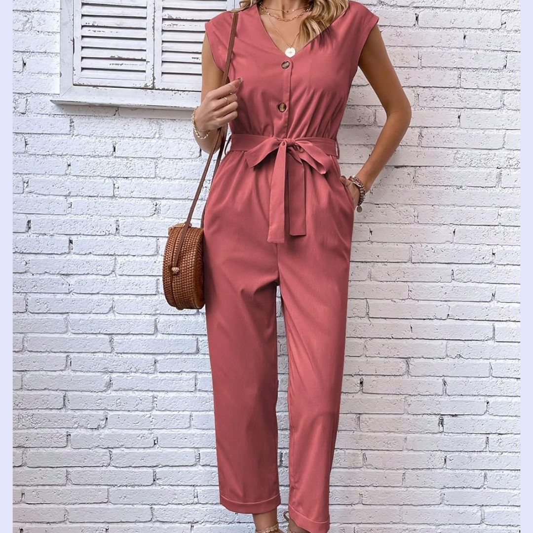 Sleeveless V Neck Women's Jumpsuit