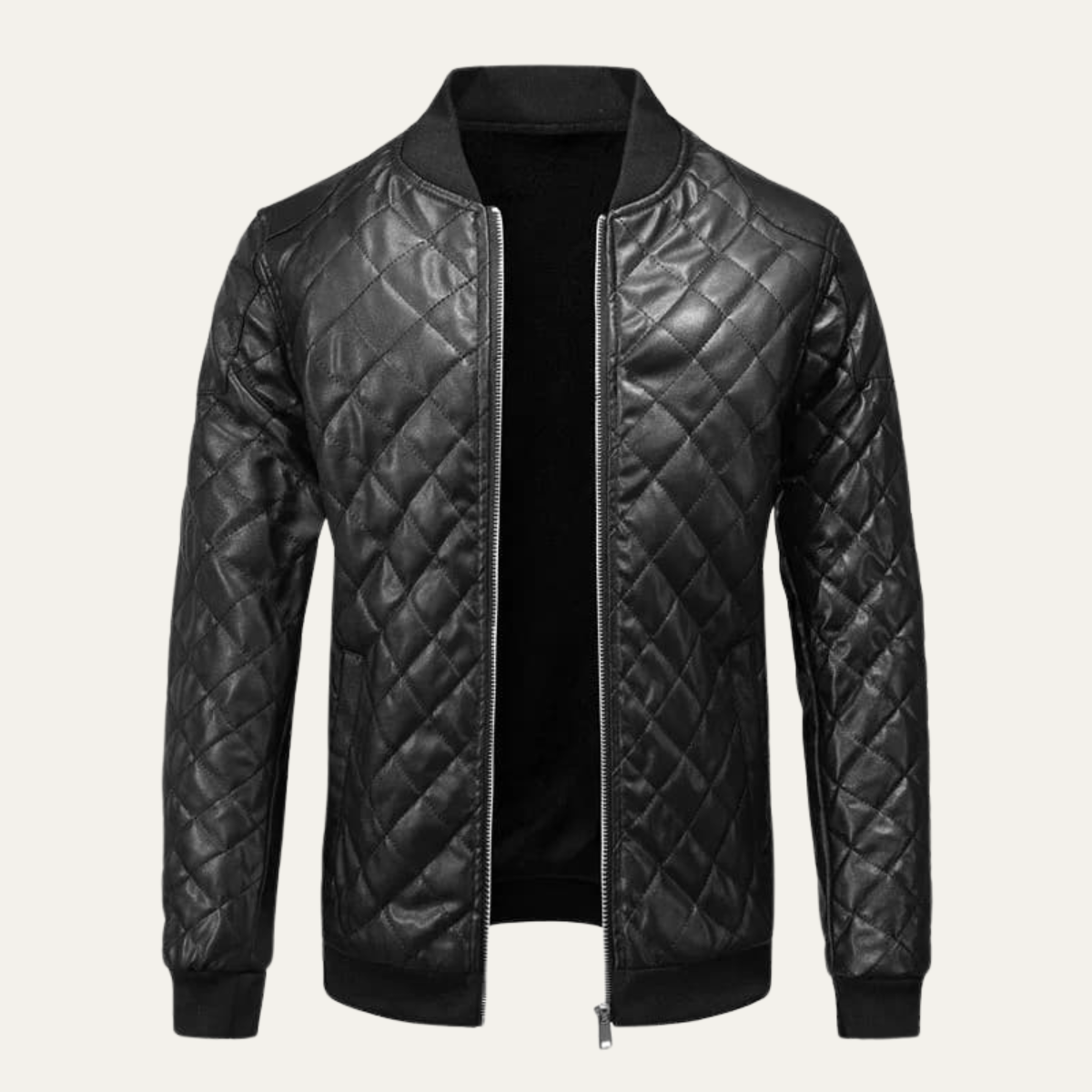 Warm Quilted Leather Men's Winter Bomber Jacket