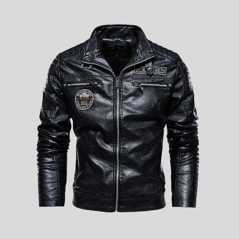 Real Leather Biker Jacket with Zip Pockets