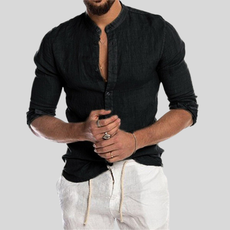 Casual Linen Mens Long Sleeve Shirt