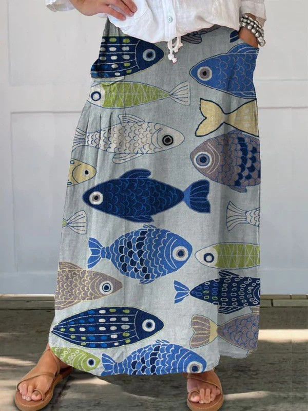Retro Cute Fish Design Mini Skirt - Vossary