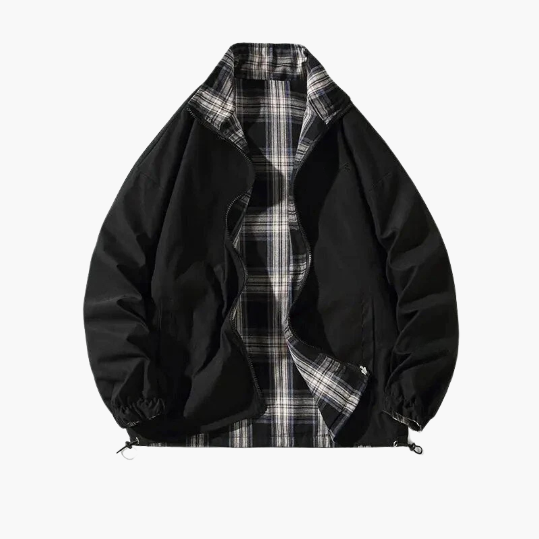 Men's Zip Up Bomber Jacket with Plaid Interior - Vossary