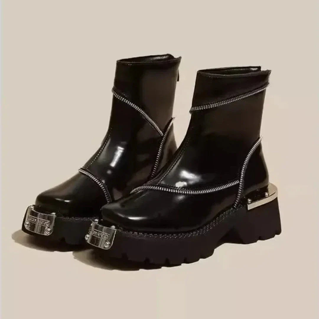Low Heel Zip Up Ankle Boots - EasyApparels