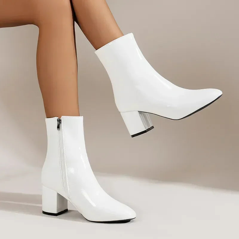 Chic Women's Low Heel Zip Ankle Boots