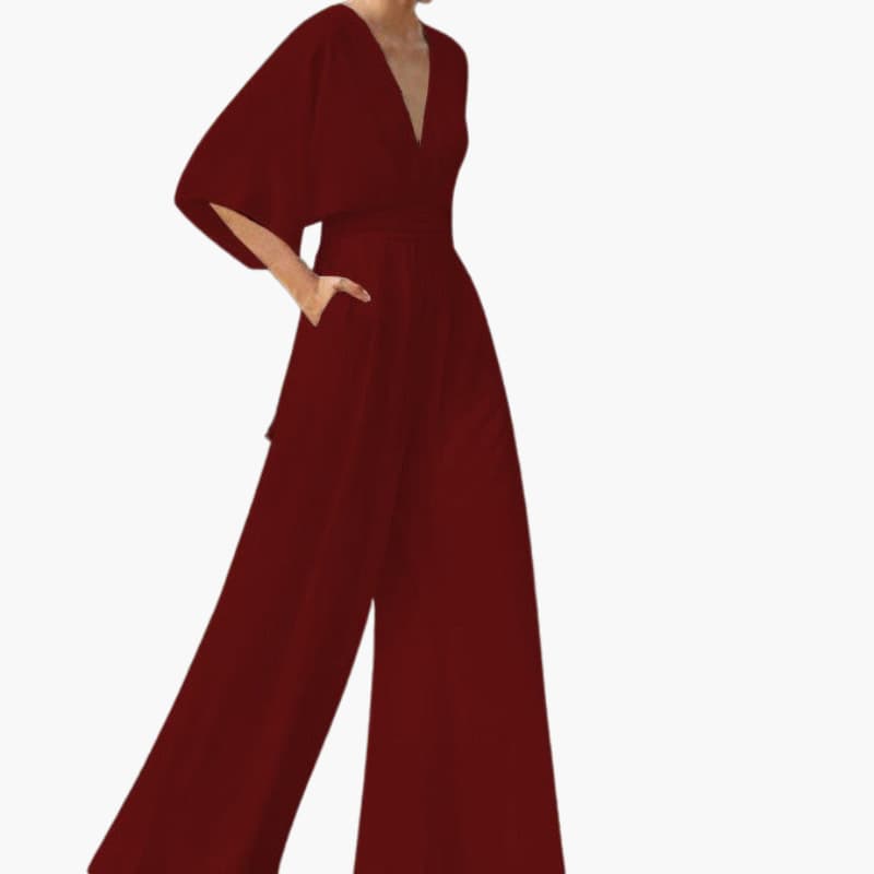 Women's V Neck Jumpsuit with Short Sleeves