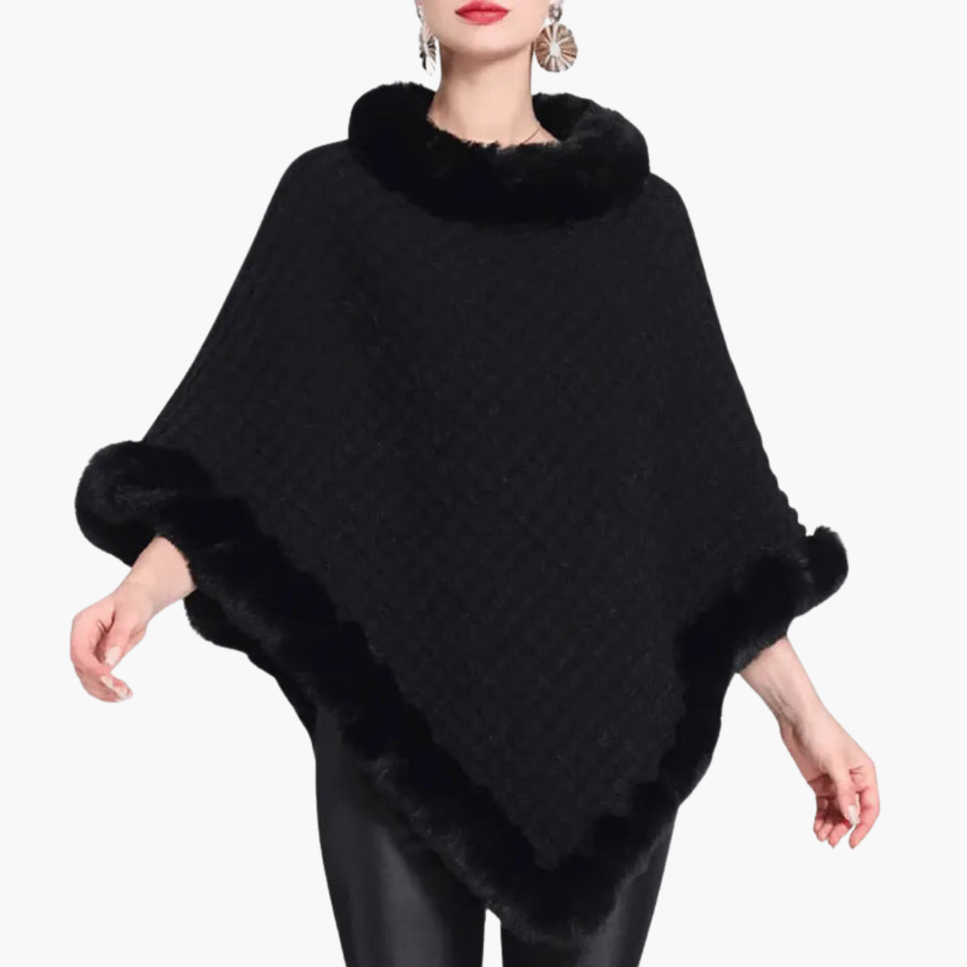 Soft Women's Oversized Poncho with Faux Fur Edge