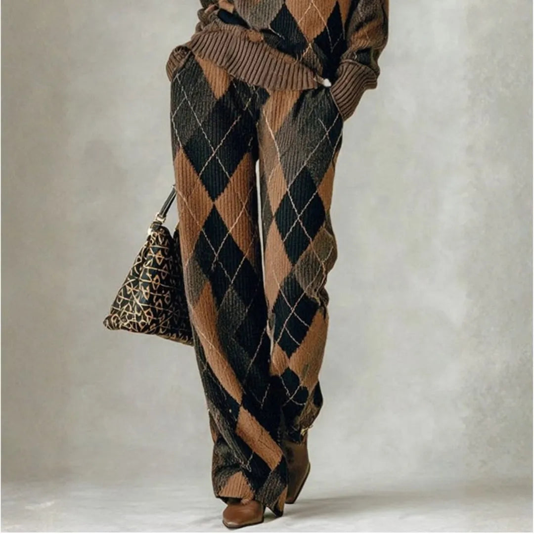 Ladies Checked Cable Knit Trousers - EasyApparels