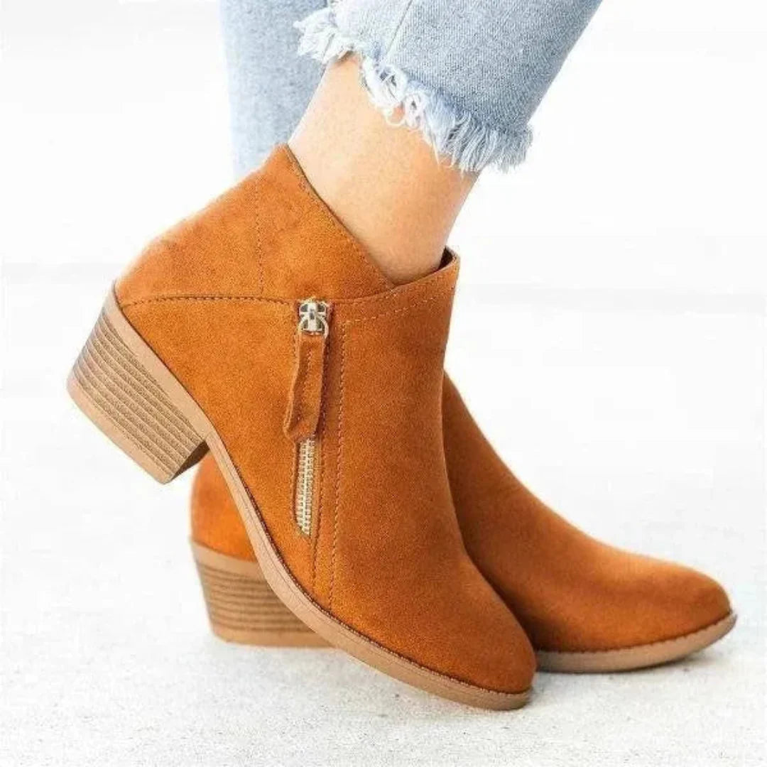 Ladies Leather Low Heel Boots