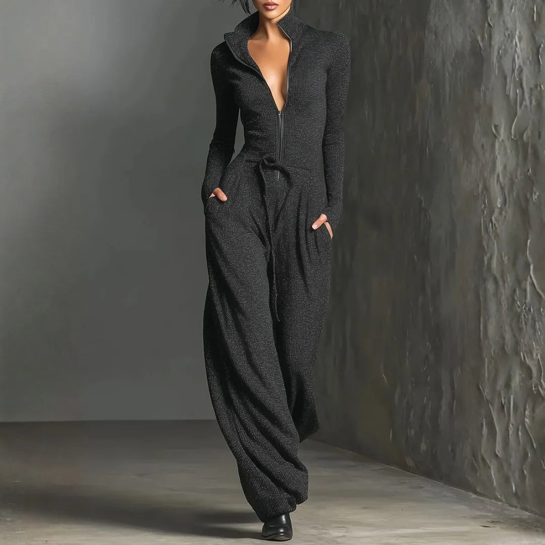 Ladies' Elastic Waist Drawstring Jumpsuit - EasyApparels