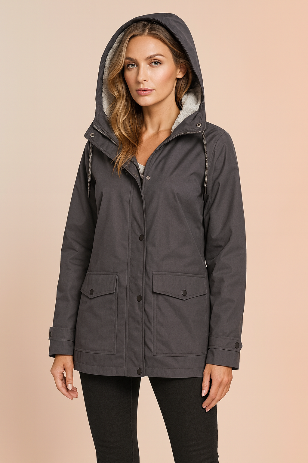 Warm Coat with Fleece Lined Hood for Women