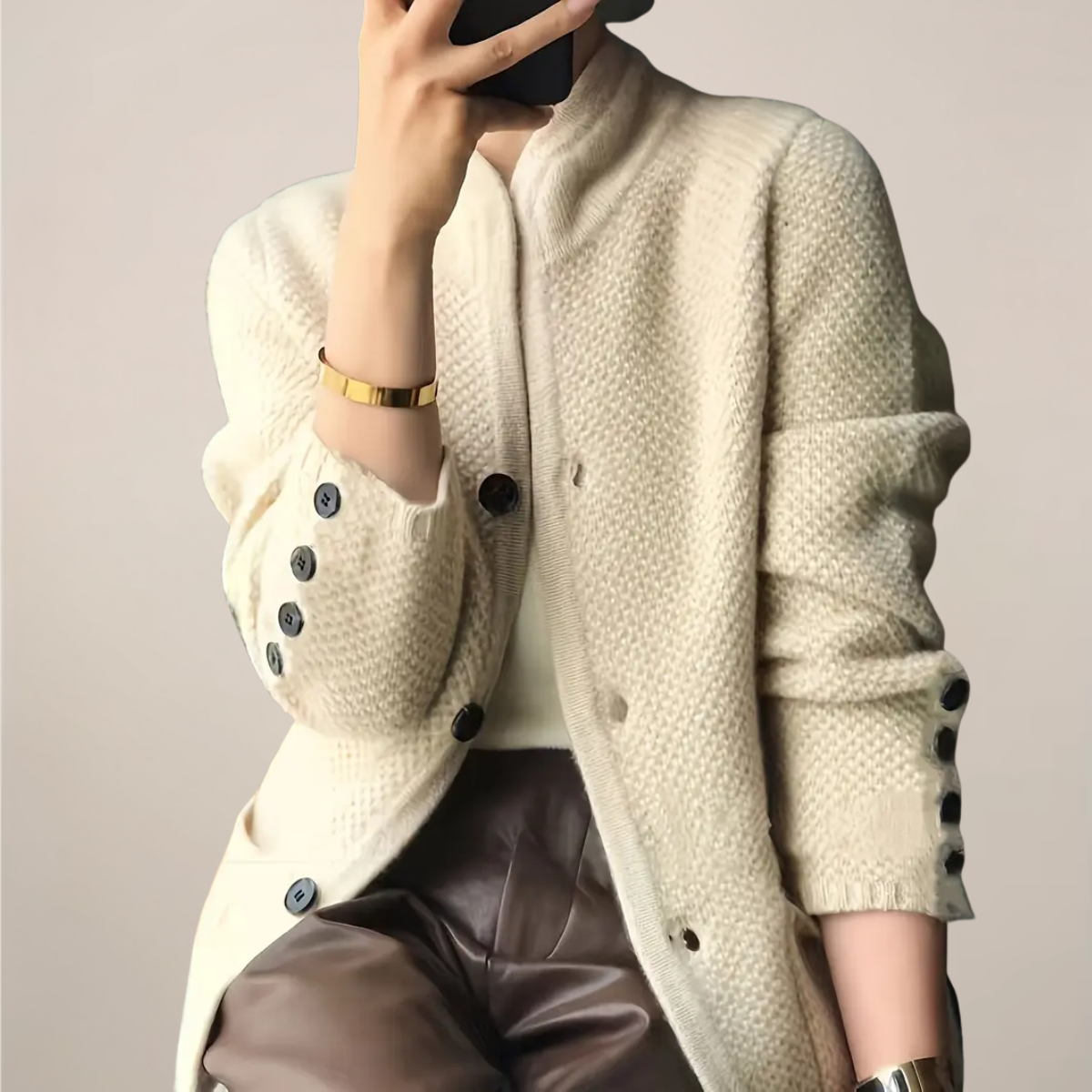 Soft Cable Knit Beige Sweater for Women