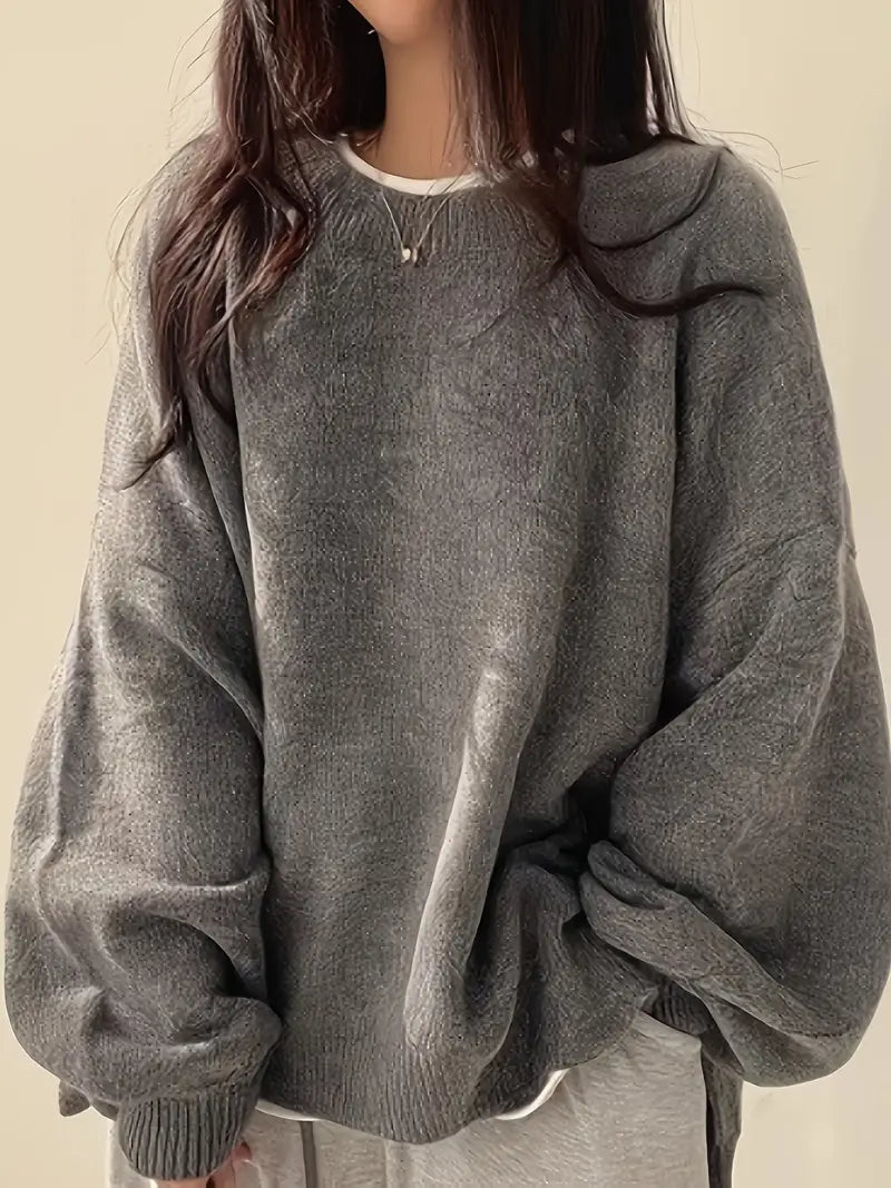 Women's Soft Oversized Knit Sweater - Classic Crew Neck Style