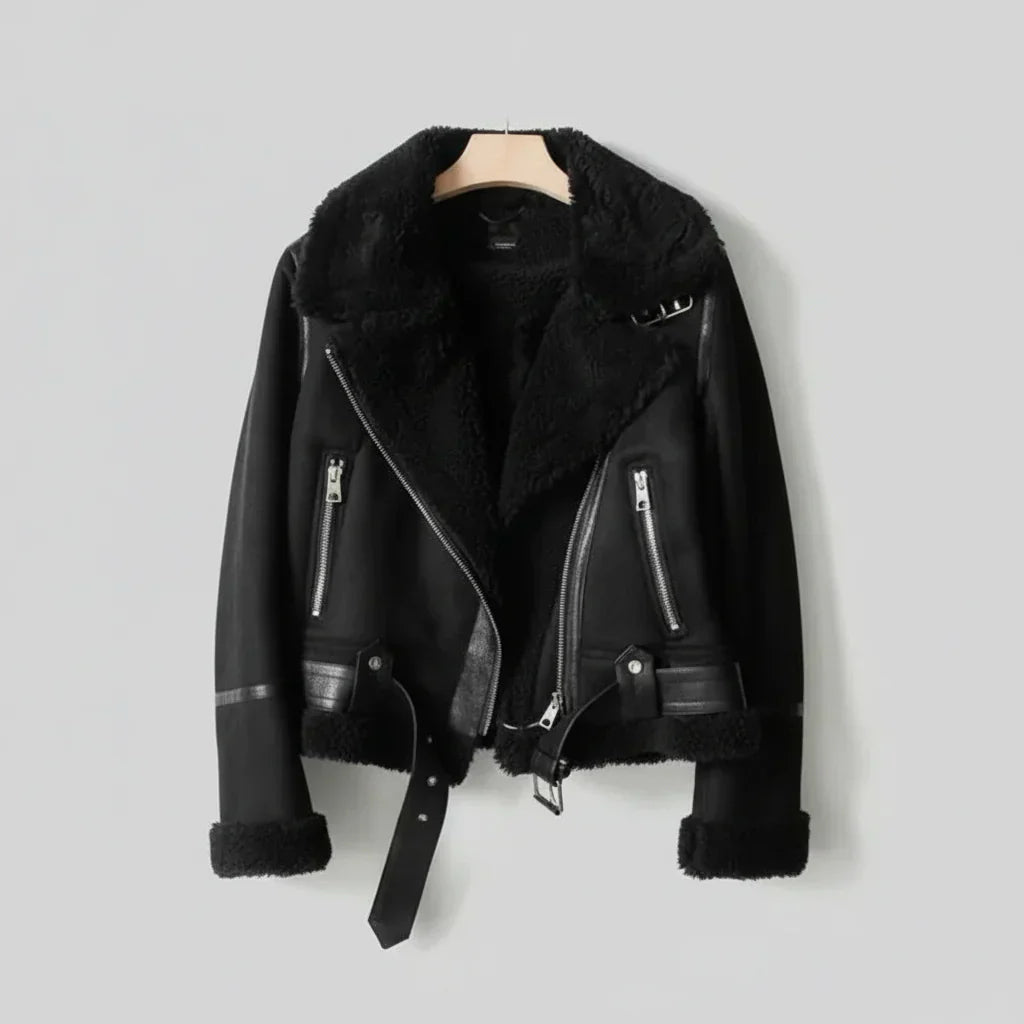Warm Faux Leather Biker Jacket for Women - Vossary