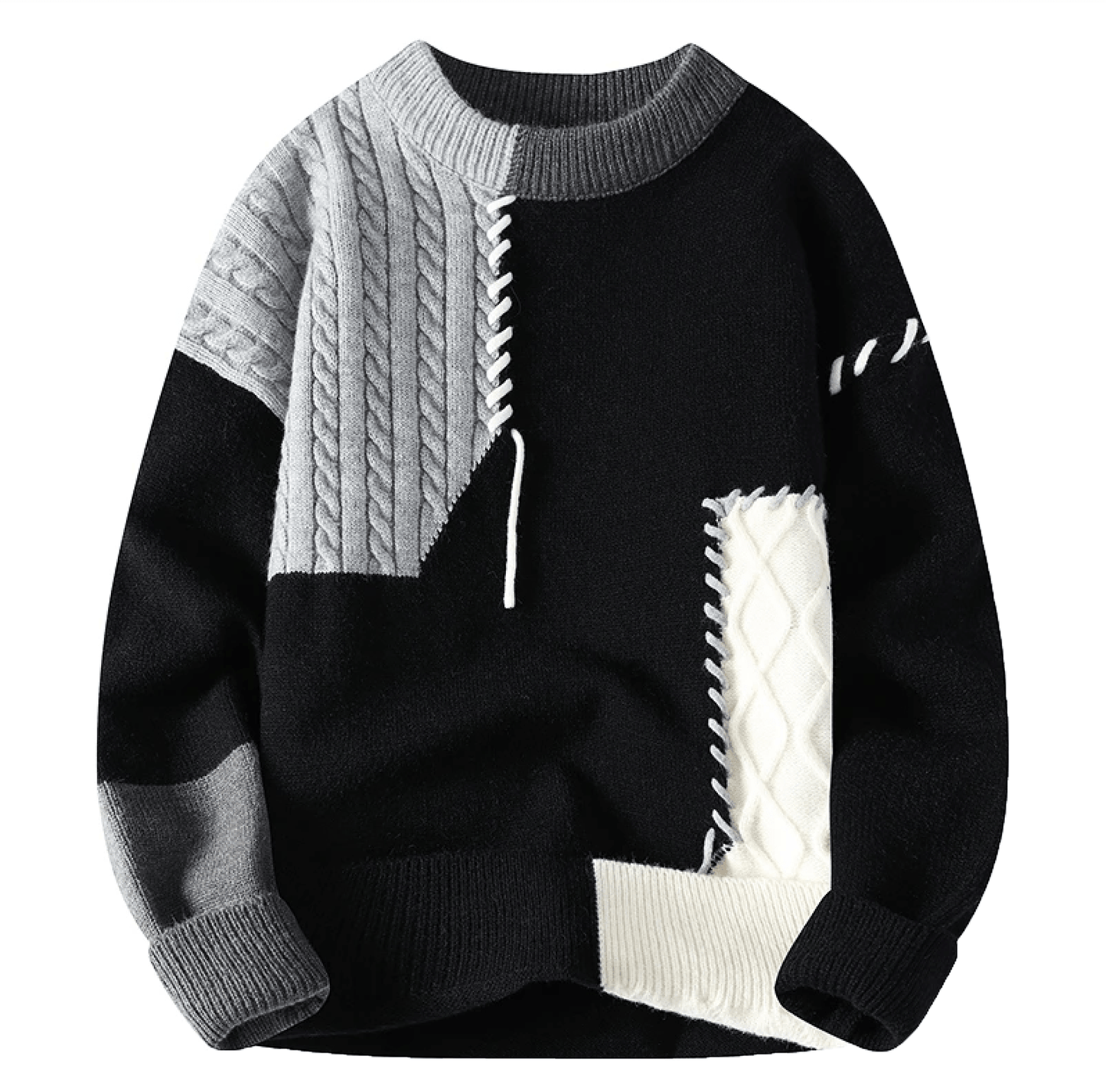 Mens Cozy Patch Knit Winter Sweater