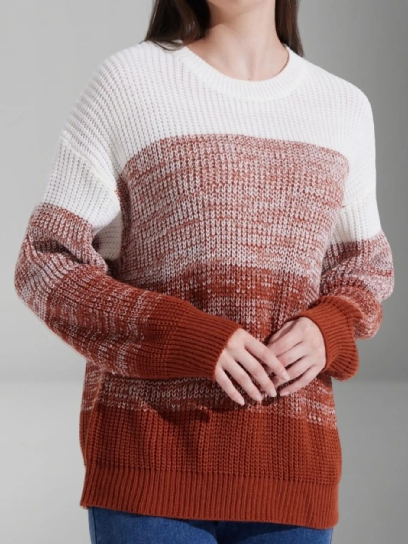 Multicolor Crew Neck Knit Sweater - EasyApparels
