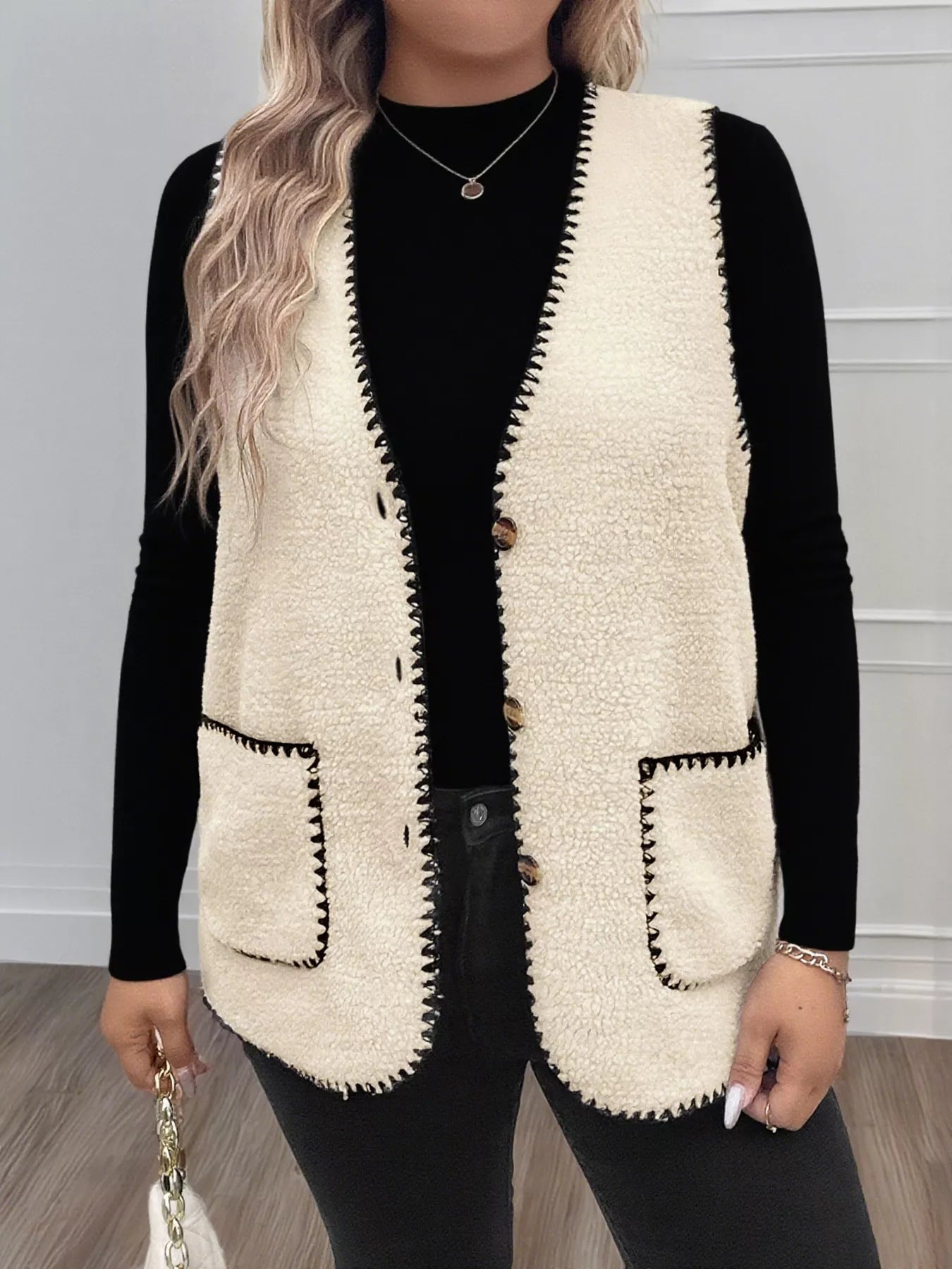 Oversized Contrasting Button Front Coat Vest - EasyApparels