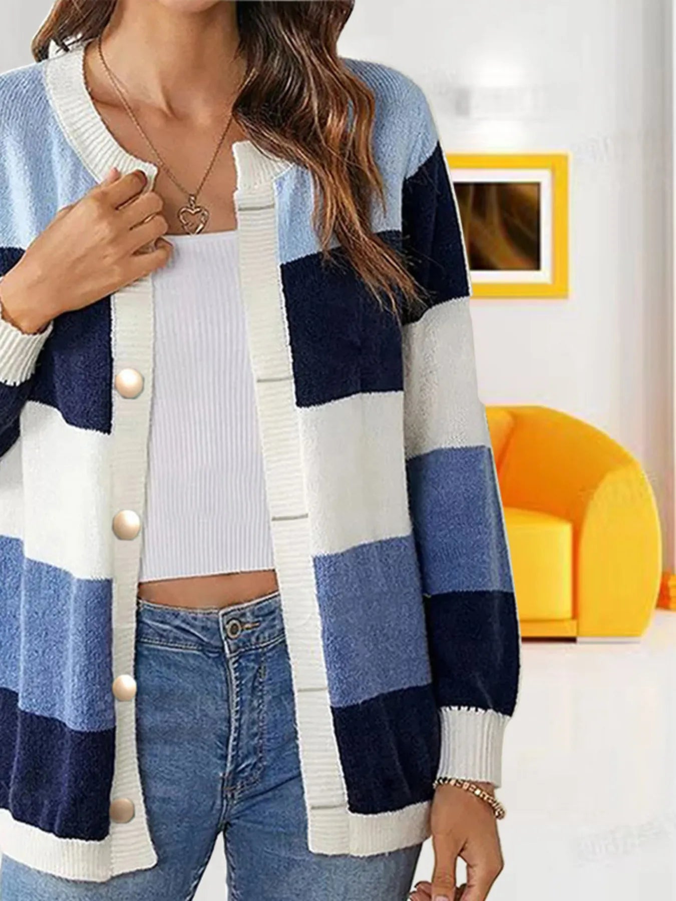 Multicolor Button Front Knit Sweater