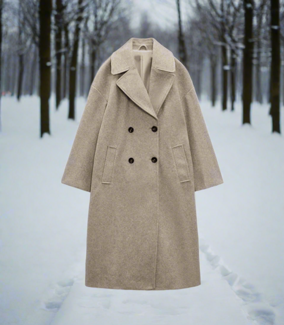 Ladies Classic Long Double Breasted Wool Coat