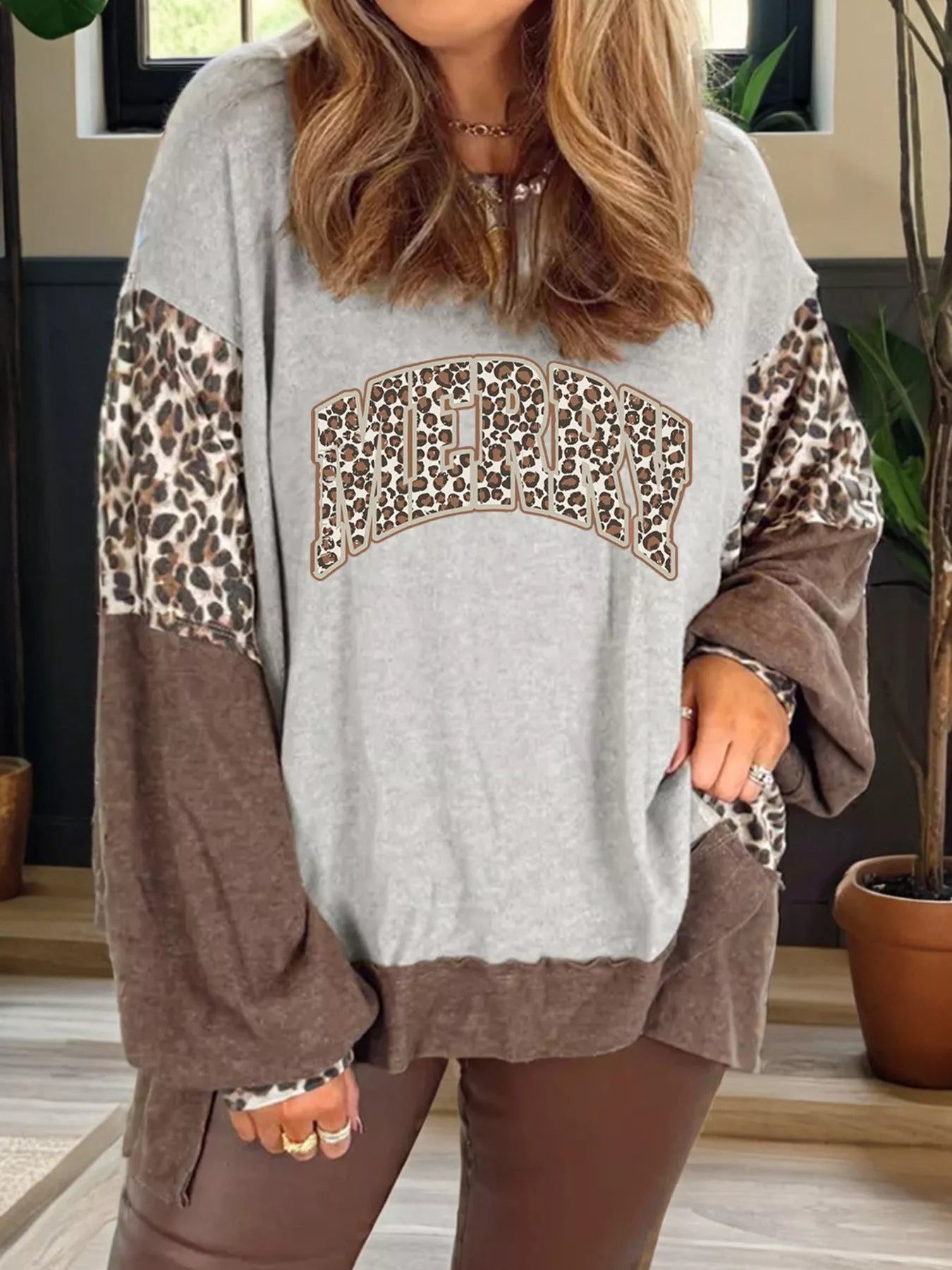 Fun Leopard Print Holiday Crew Sweatshirt - EasyApparels