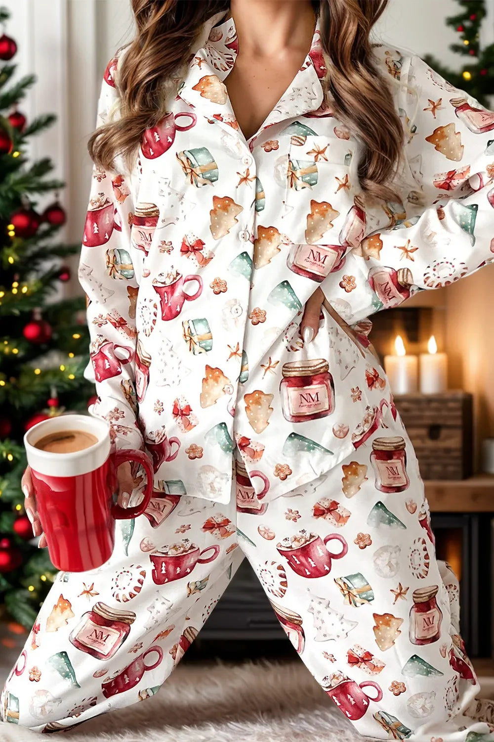Casual collar Button Front Lounge Wear Set - EasyApparels