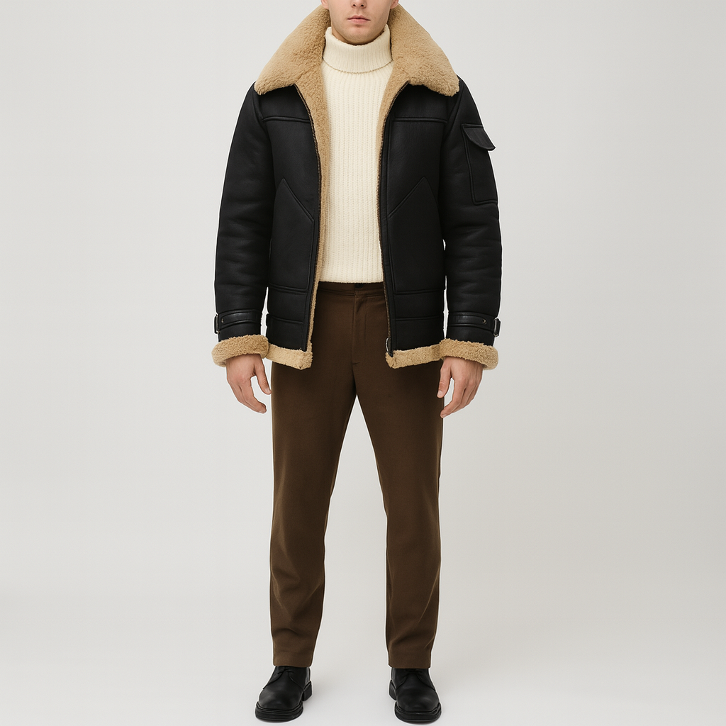 Warm Shearling Leather Winter Jacket For Men