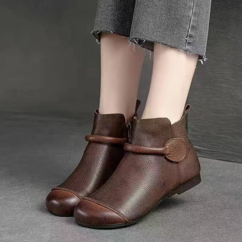 Comfy Low Heel Ankle Boots with Soft Leather Upper - EasyApparels