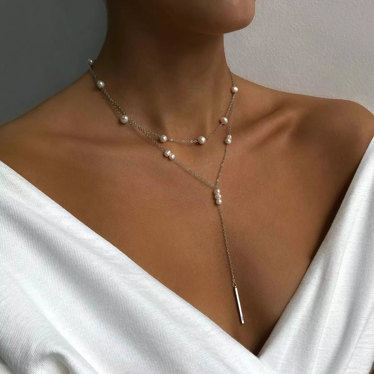 Classic Two Tier Pearl Drop Necklace - EasyApparels
