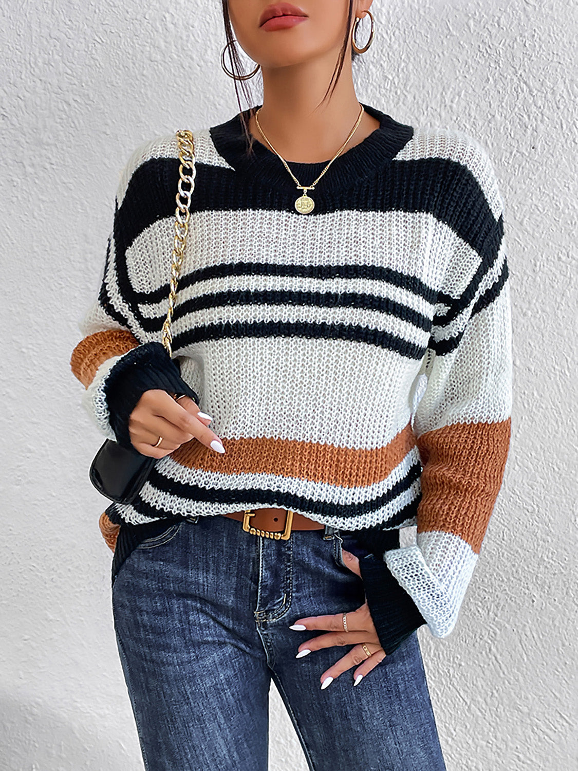 Classic Crew Neck Patterned Sweater - EasyApparels