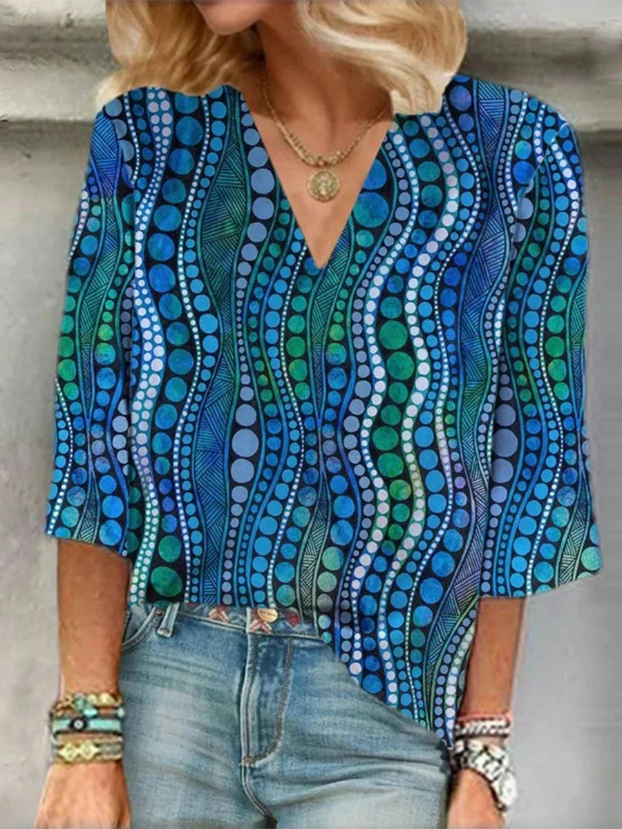 Fashionable Dot Women's V-Neck Top - Vossary