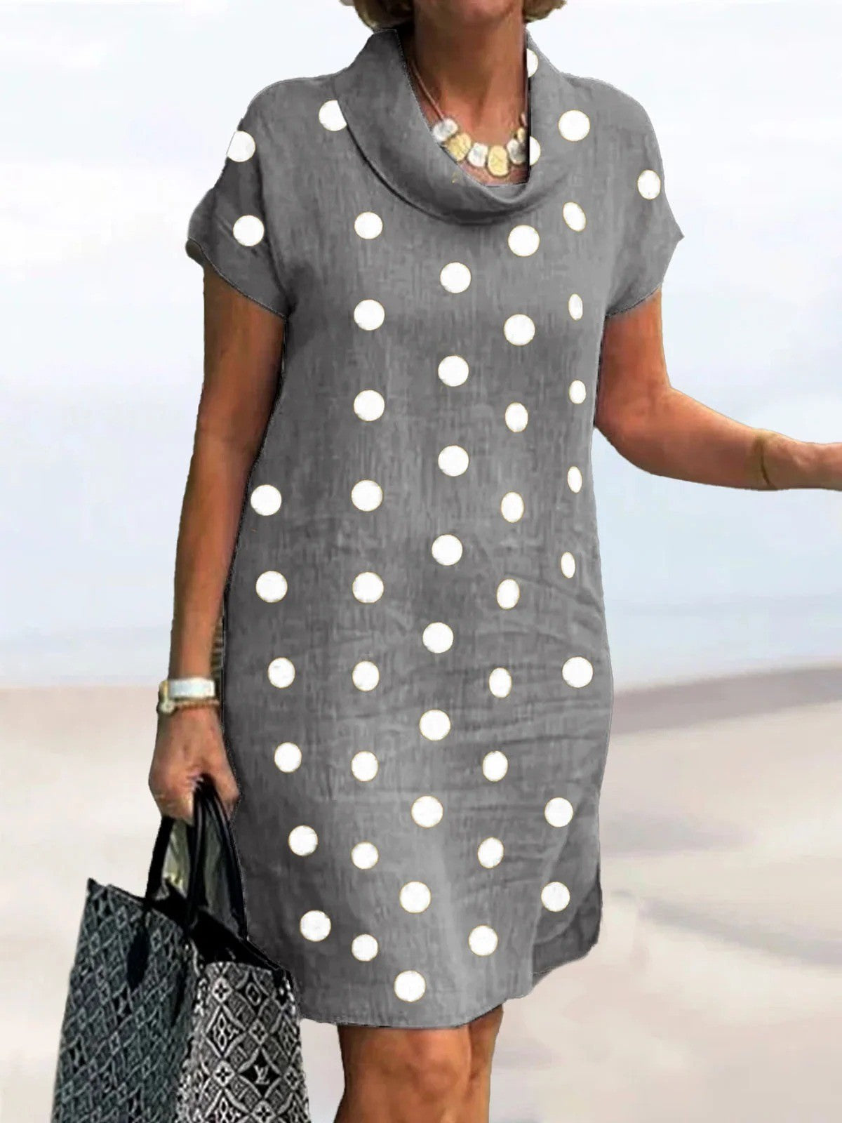Casual Polka Dot Short Sleeve Mini Dress - EasyApparels