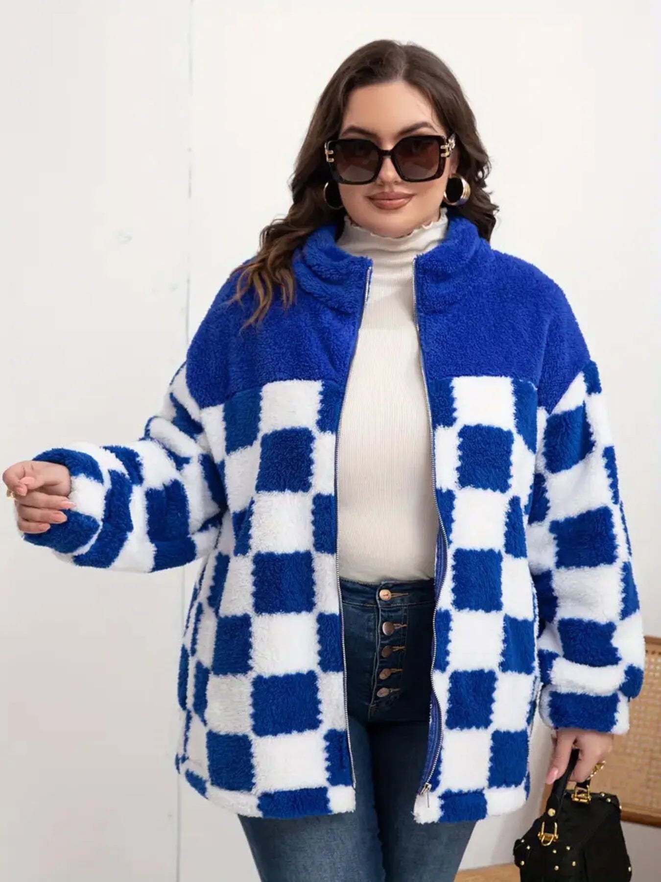 Plaid Soft Oversized Zipper Jacket - EasyApparels