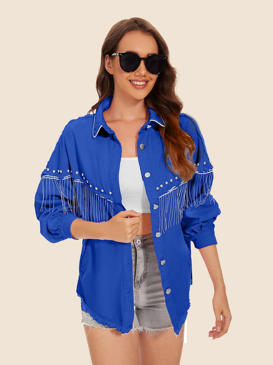 Ripped Edge Distressed Denim Jacket