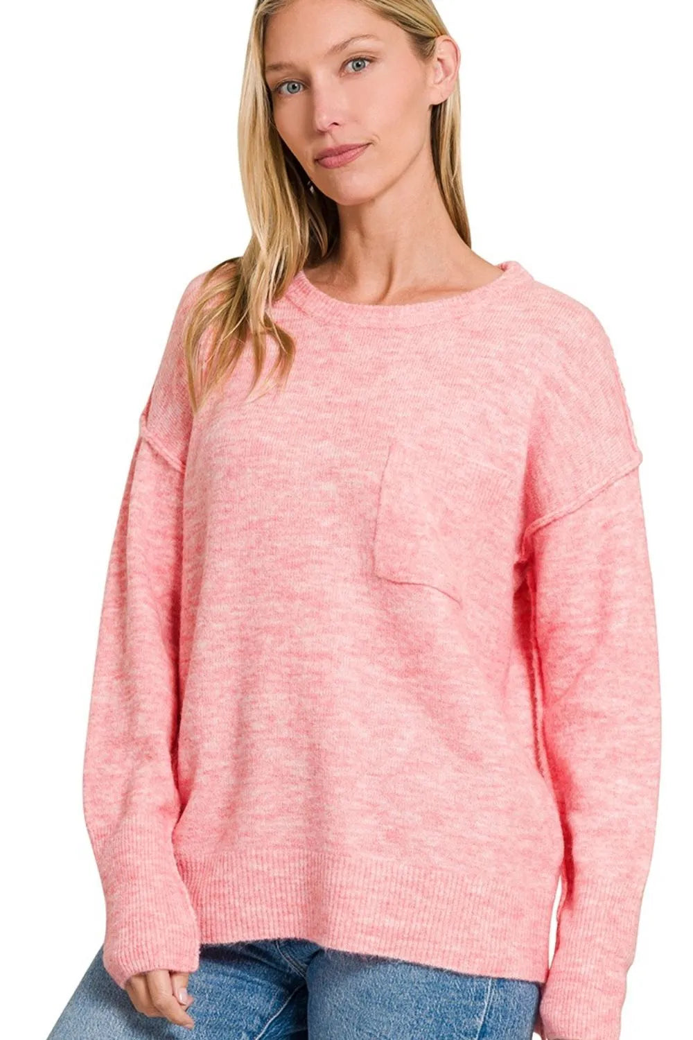 Casual Mixed Hem Round Neck Pullover Sweater - EasyApparels