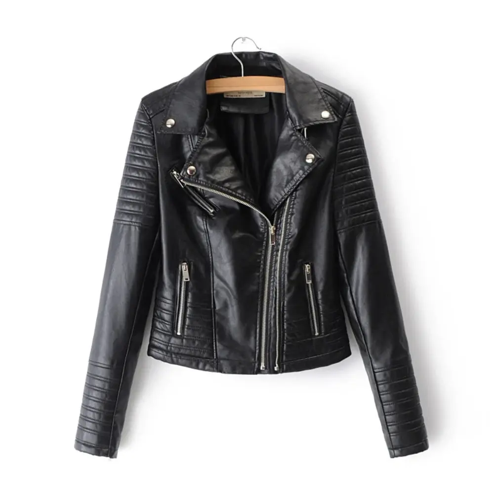 Women's Fake Leather Biker Style Jacket - EasyApparels