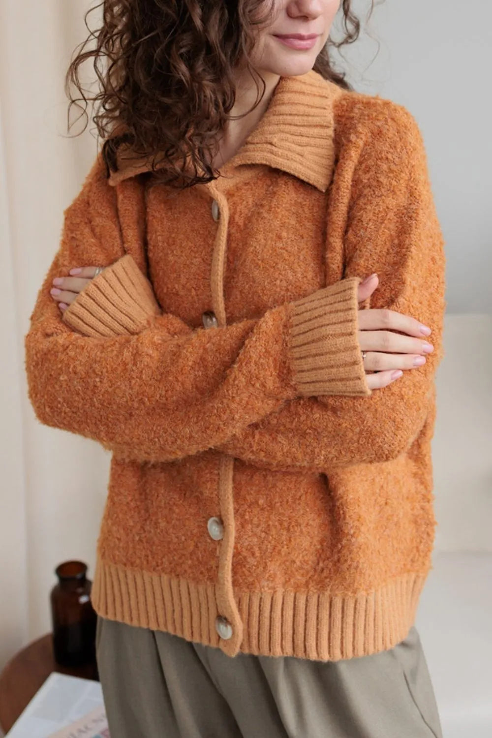 Classic Crew Neck Button Front Cardigan Sweater - EasyApparels