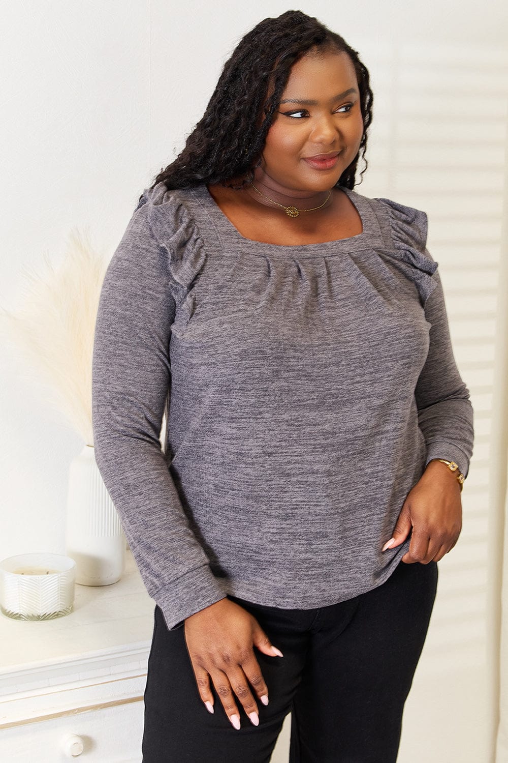 Trendy Ruffled Long Sleeve Women's T-Shirt