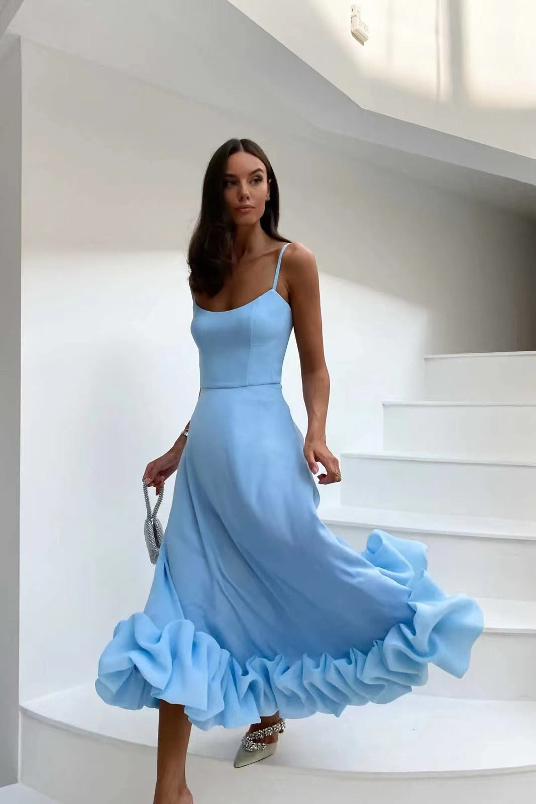 Beautiful Ruffled Formal Midi Dress