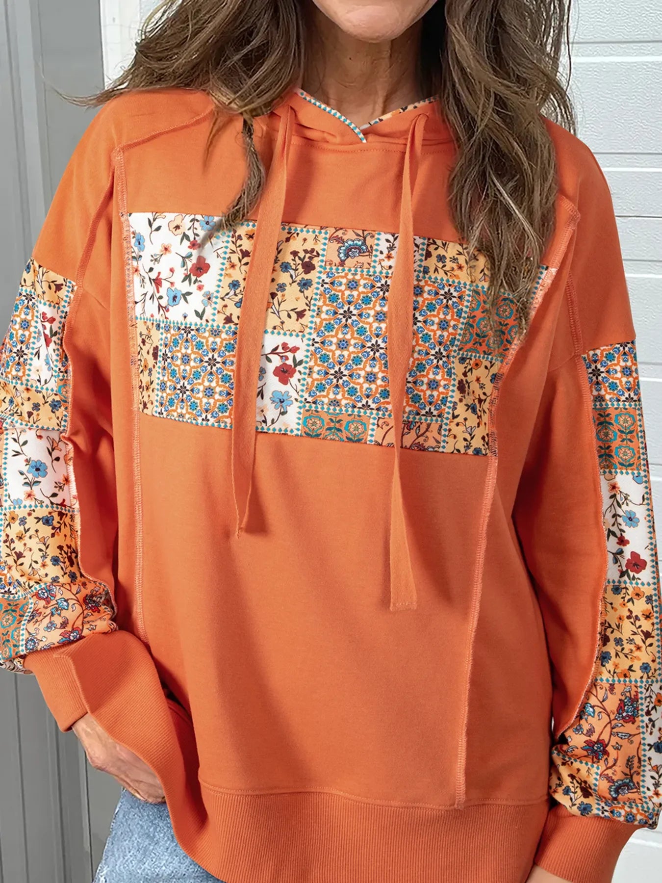 Colorful Quilted Pullover Hoodie with Strings - EasyApparels
