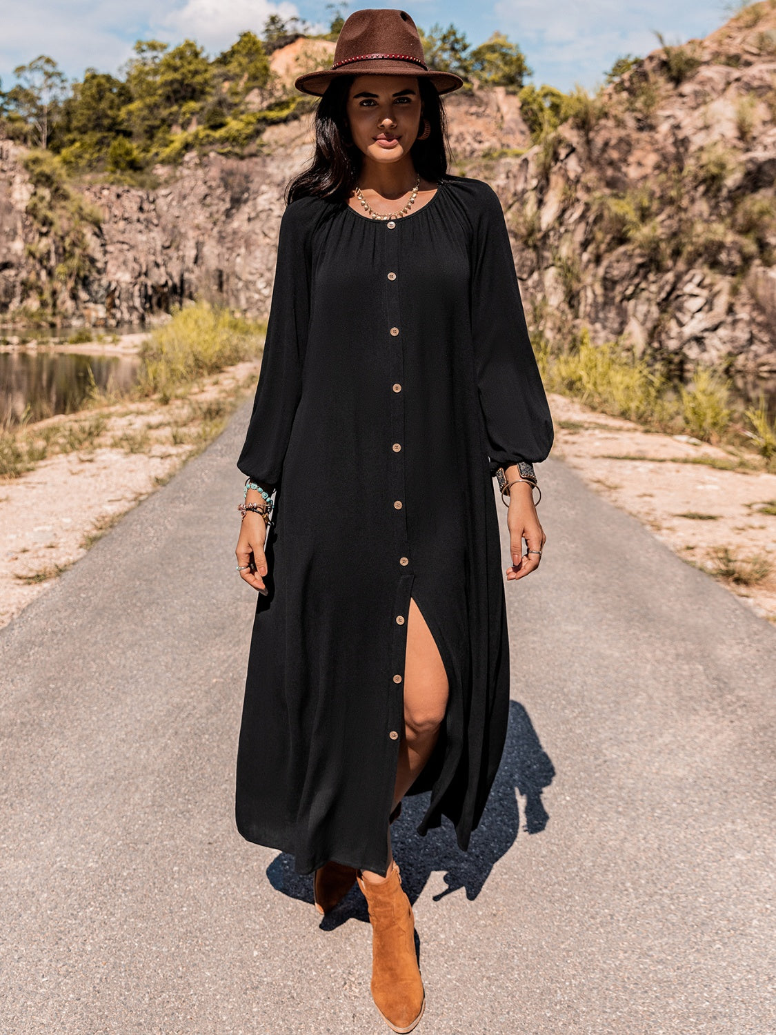 Comfortable Crew Neck Maxi Dress - EasyApparels