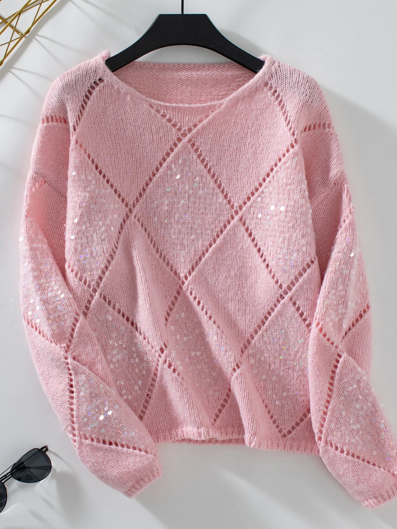 Sparkly Lace Crew Neck Sweater
