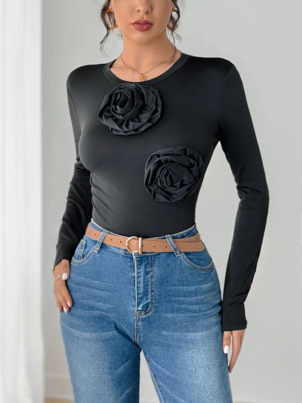 Beautiful Floral Crew Neck Bodysuit - EasyApparels