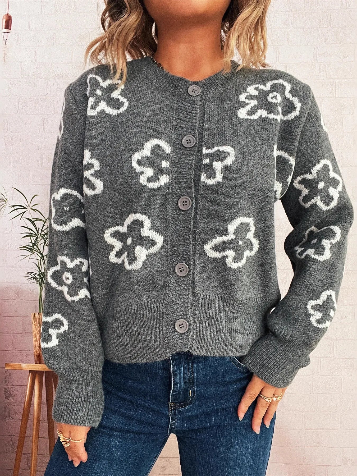 Pretty Blossom Open Front Sweater