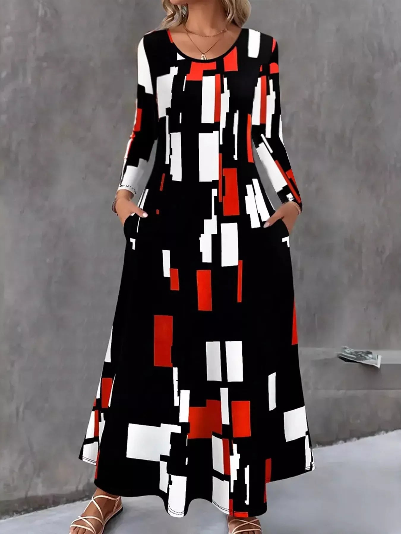 Graphic Pattern Floor Length Maxi Dress - EasyApparels