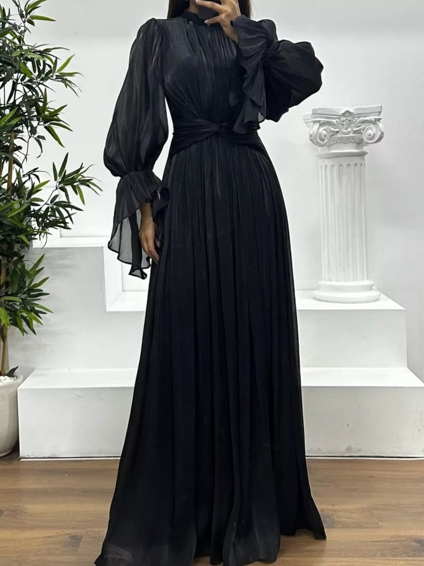 Flowy High Neck Floor Length Maxi Dress