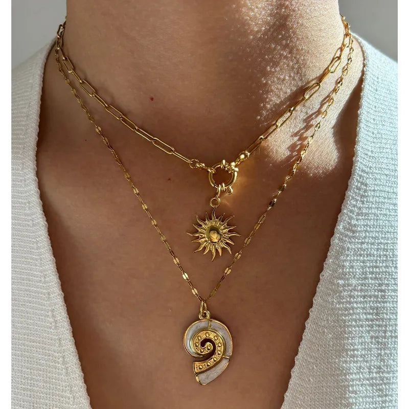 Dual Tone Gold Plated Beach Wave Pendant Necklace - EasyApparels