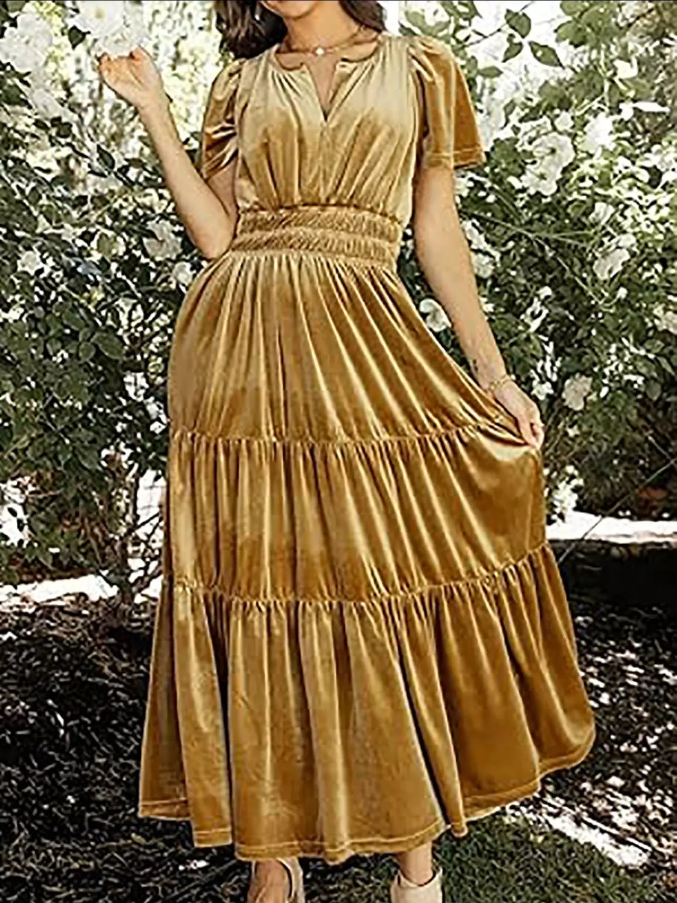 Soft Ruffled Cap Sleeve Maxi Dress
