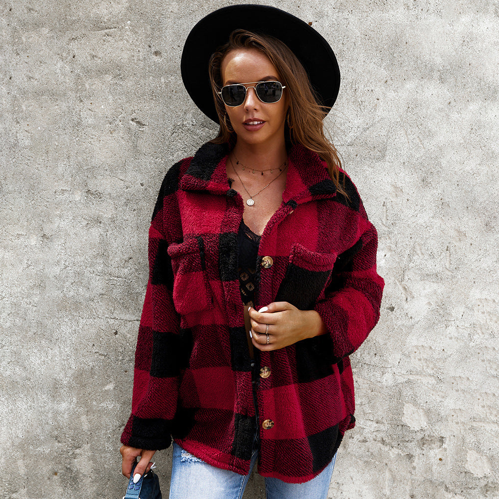 Soft Checkered Faux Fur Winter Coat