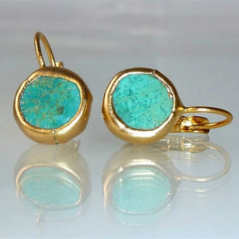 Blue Turquoise Drop Gold Earrings