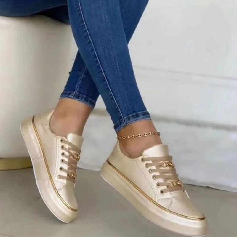 Casual Flat Lace Sneakers with Thick Sole