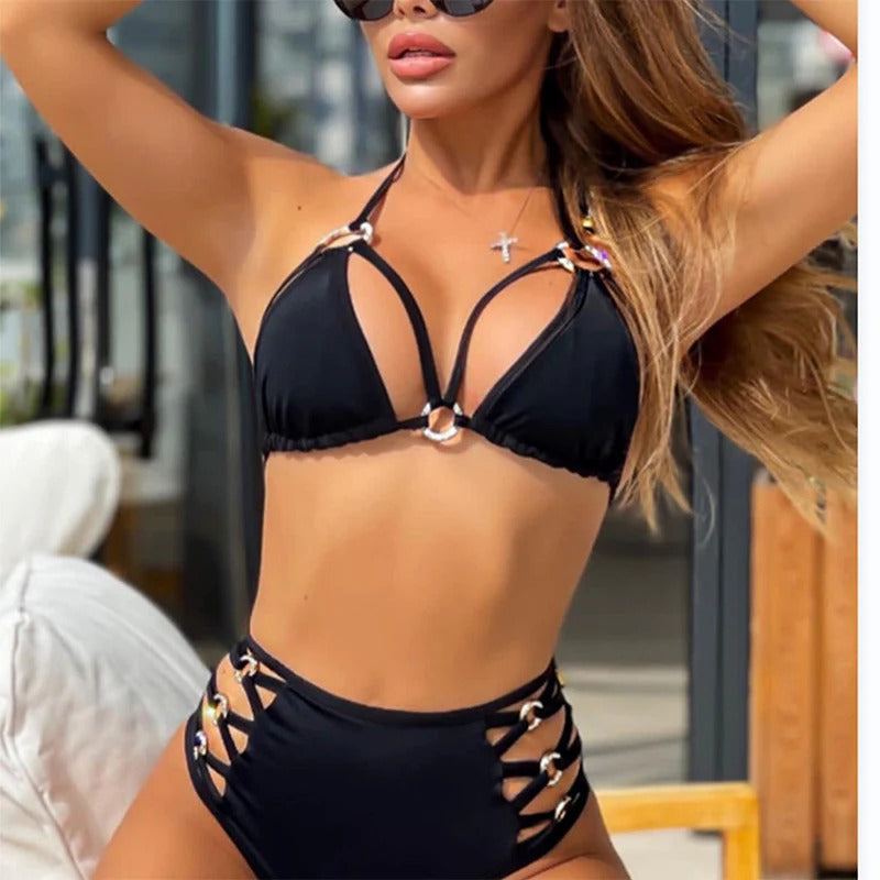 Comfortable High Waisted Bikini Set with Adjustable Straps - EasyApparels